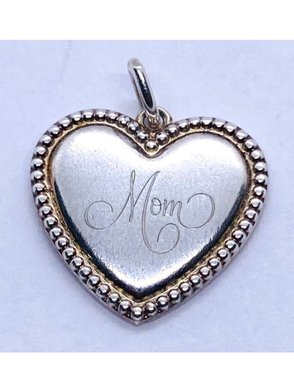 Tiffany & Co Sterling Silver 925 Beaded Mom Heart Charm Pendant